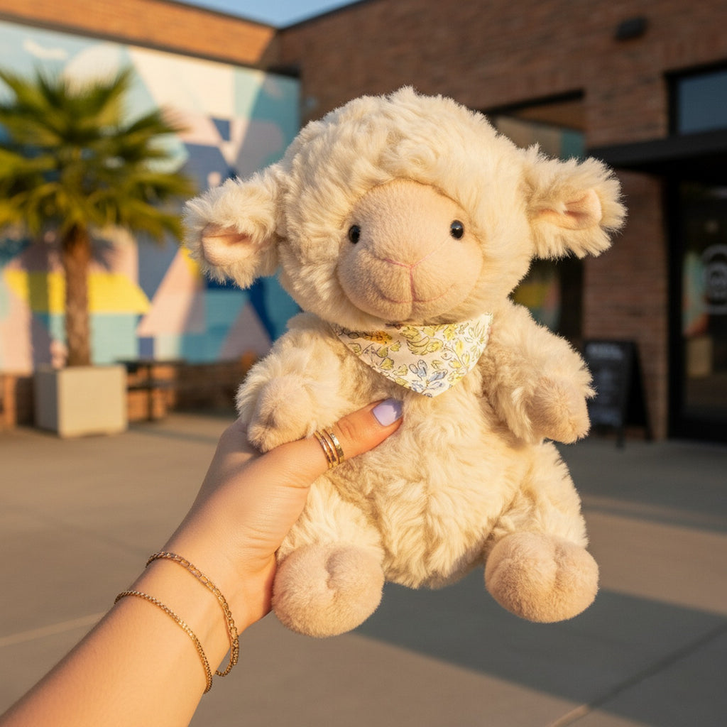Cream Plush Lamb With Floral Bandana
