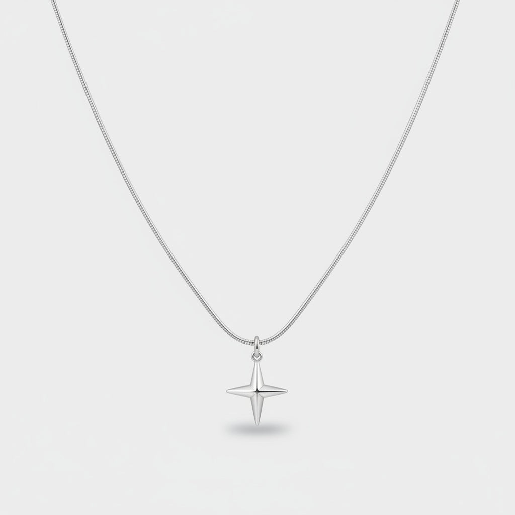 Silver Four Point Star Pendant Necklace