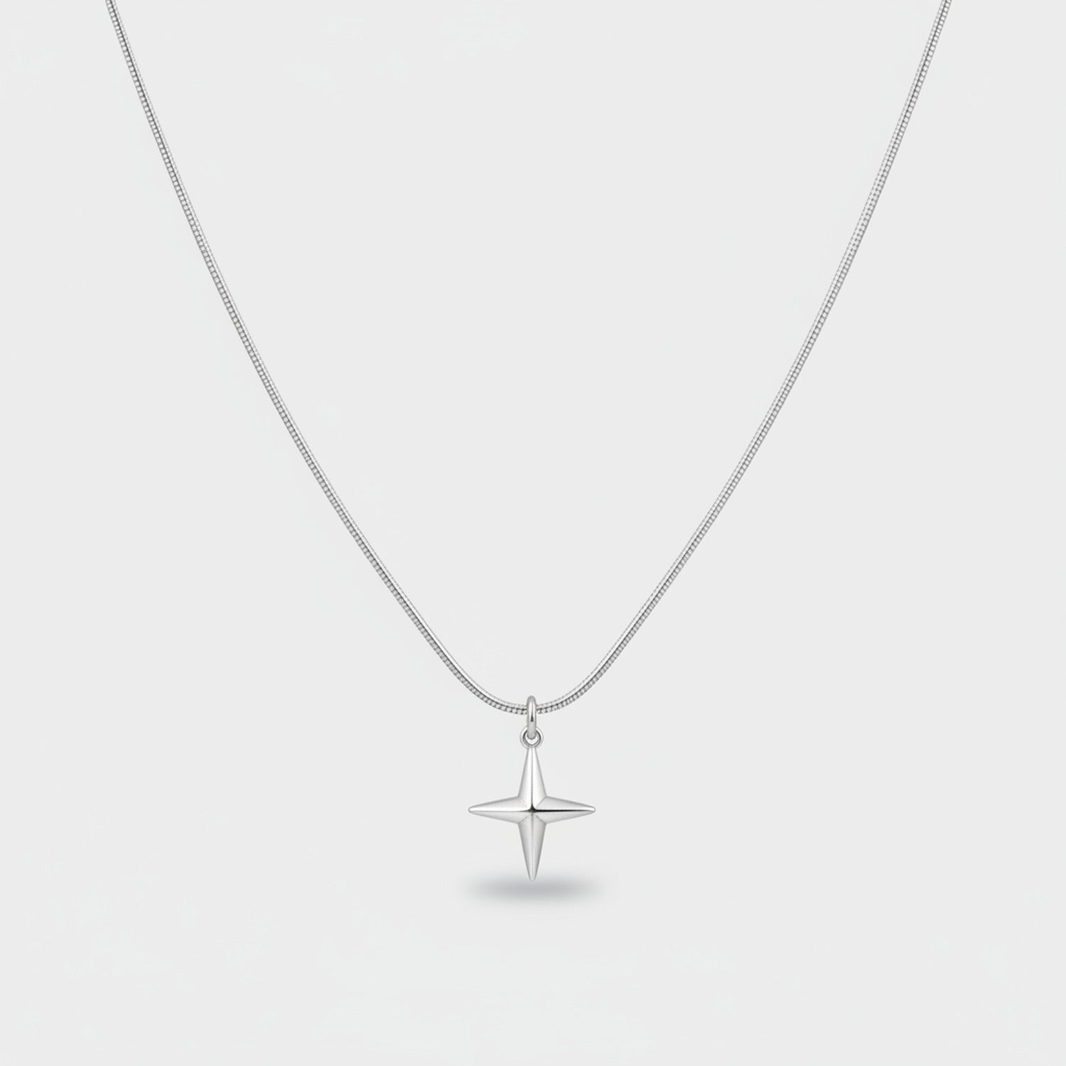 Silver Four Point Star Pendant Necklace
