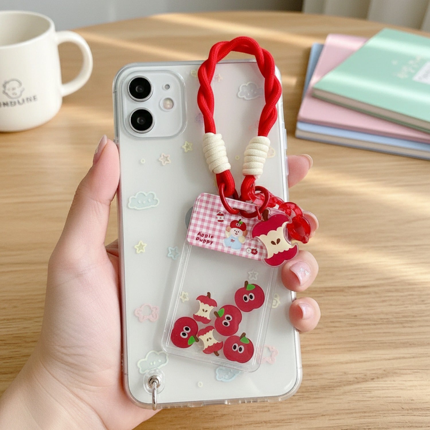 Apple Puppy Clear Cup Charm With Twisted Cord Strap