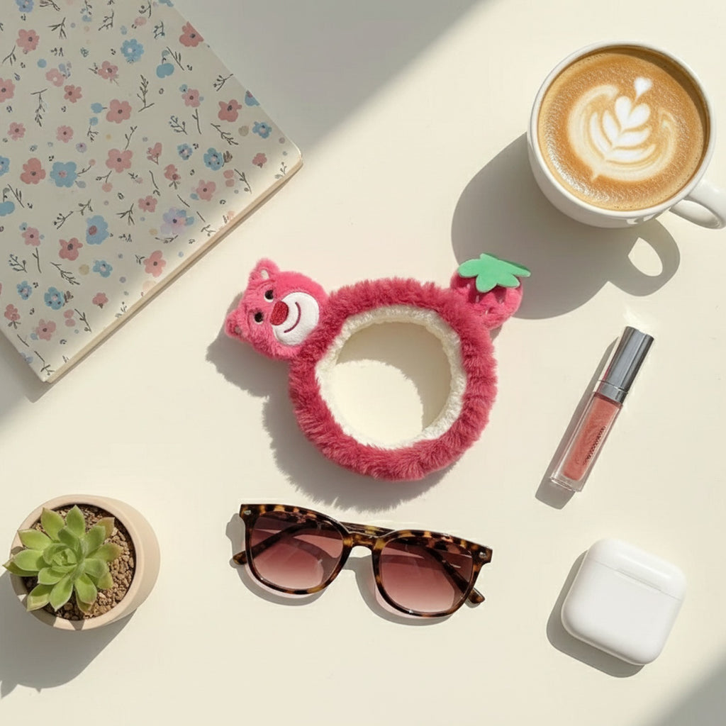 Pink Fuzzy Bear Flower Hairband