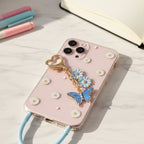 Blue Butterfly Daisy Flower Acrylic Keyring Charm