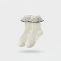 Cream Ribbed Crew Socks With Lace Ruffle