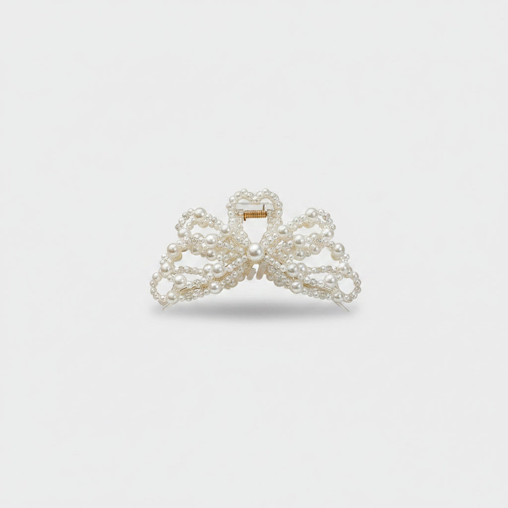 Pearl Beaded Bow Hair Claw Clip
