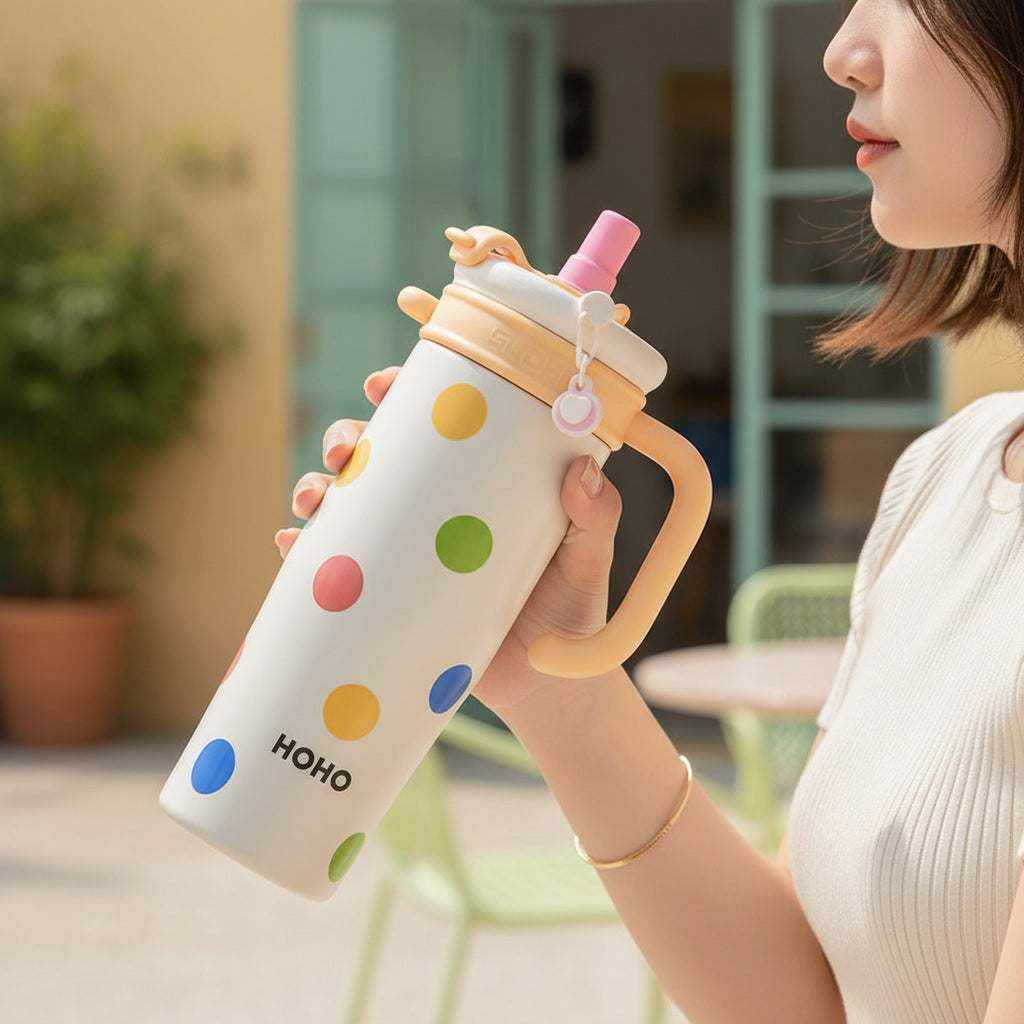 Colorful Polka Dot Insulated Tumbler With Handle