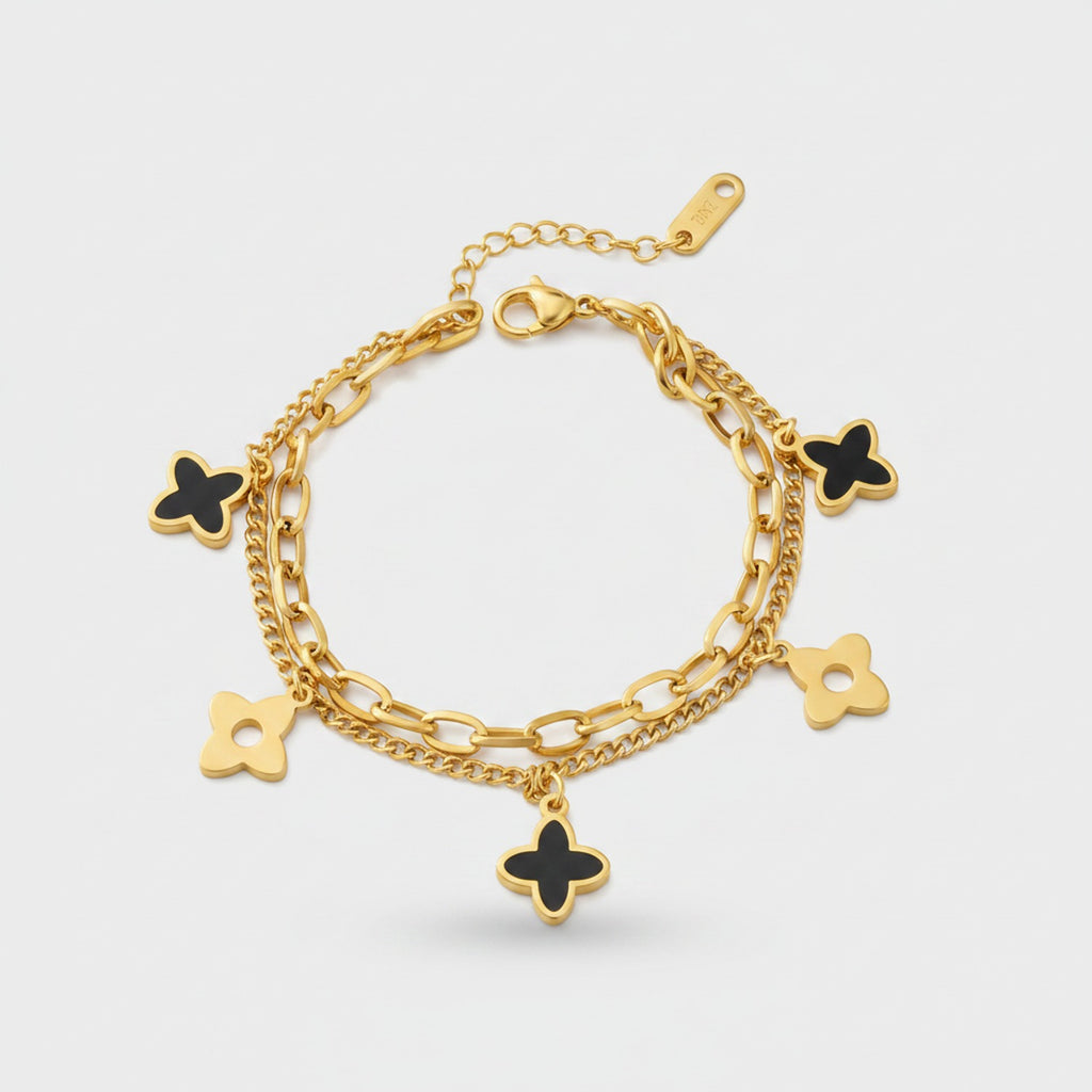 Gold Four-Leaf Clover Charm Chain Bracelet