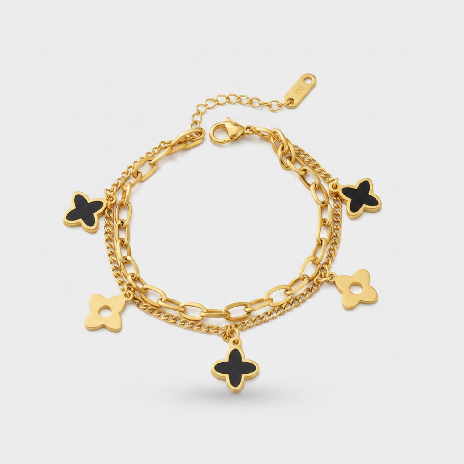 Gold Four-Leaf Clover Charm Chain Bracelet