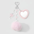 Pink Heart Acrylic Keyring With Fluffy Pom