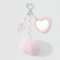 Black Heart Charm Keychain with Fluffy Pom - Pink Pom Pom Keychain