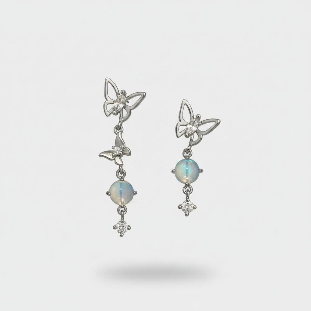 Butterfly Opal Stone Rhinestone Dangle Earrings