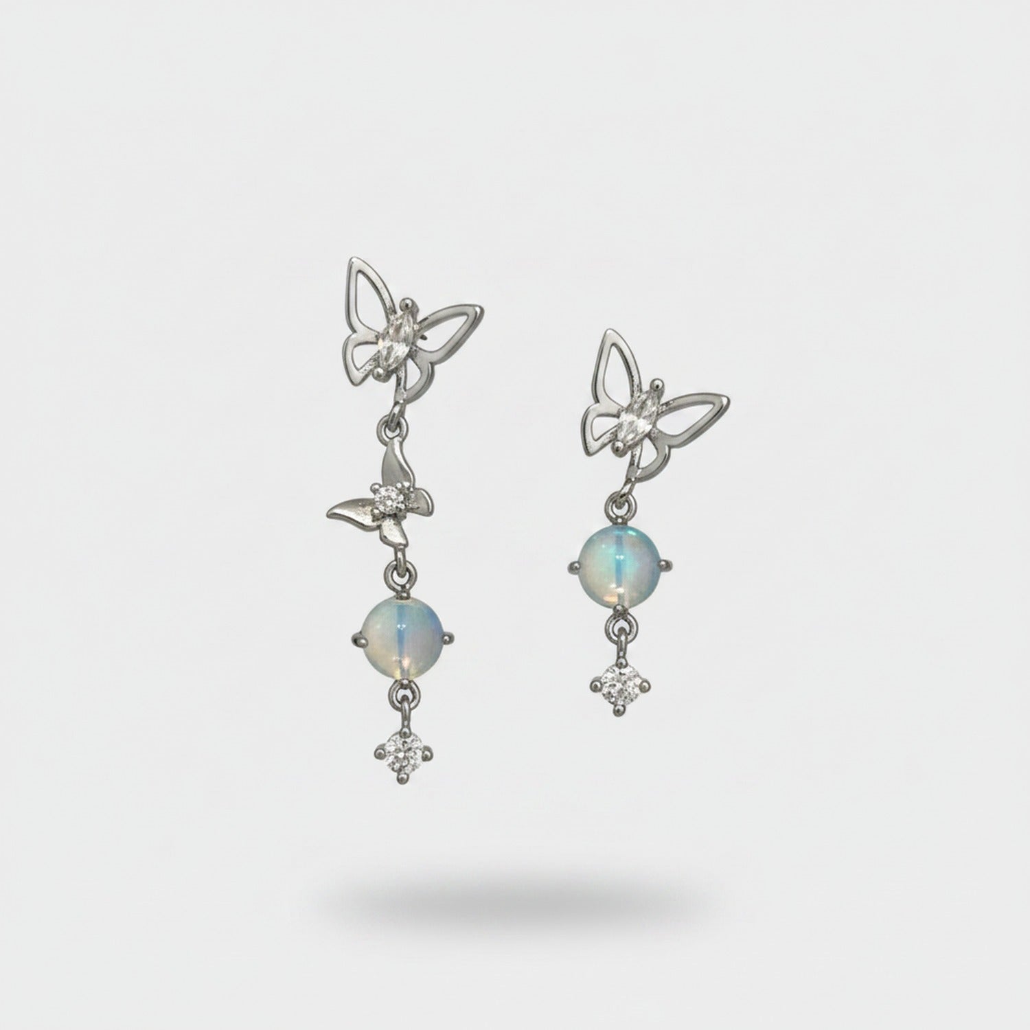 Butterfly Opal Stone Rhinestone Dangle Earrings