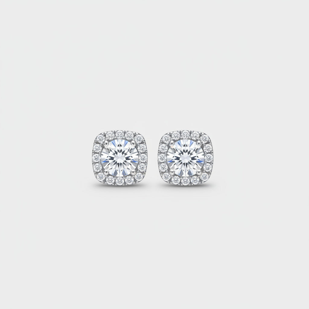Square Halo Rhinestone Stud Earrings