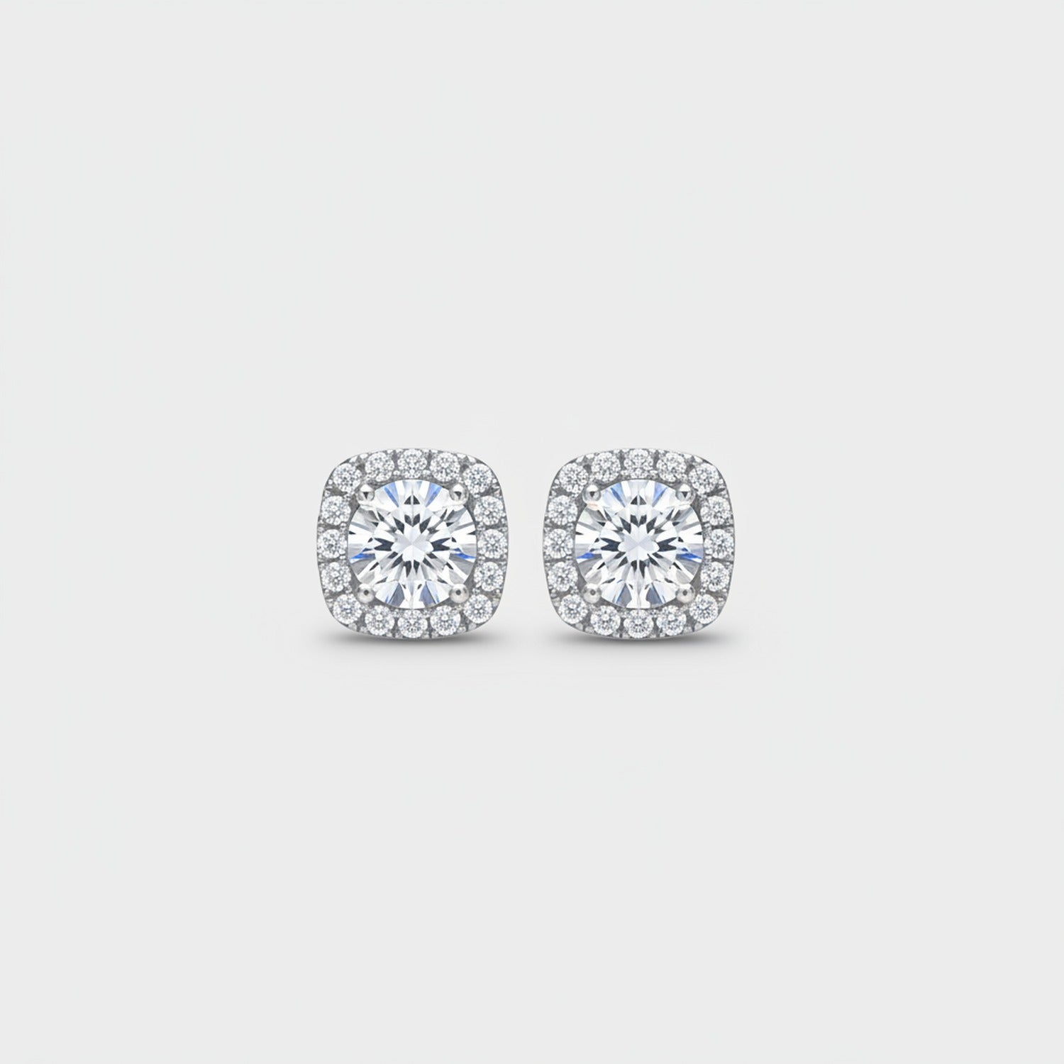 Square Halo Rhinestone Stud Earrings