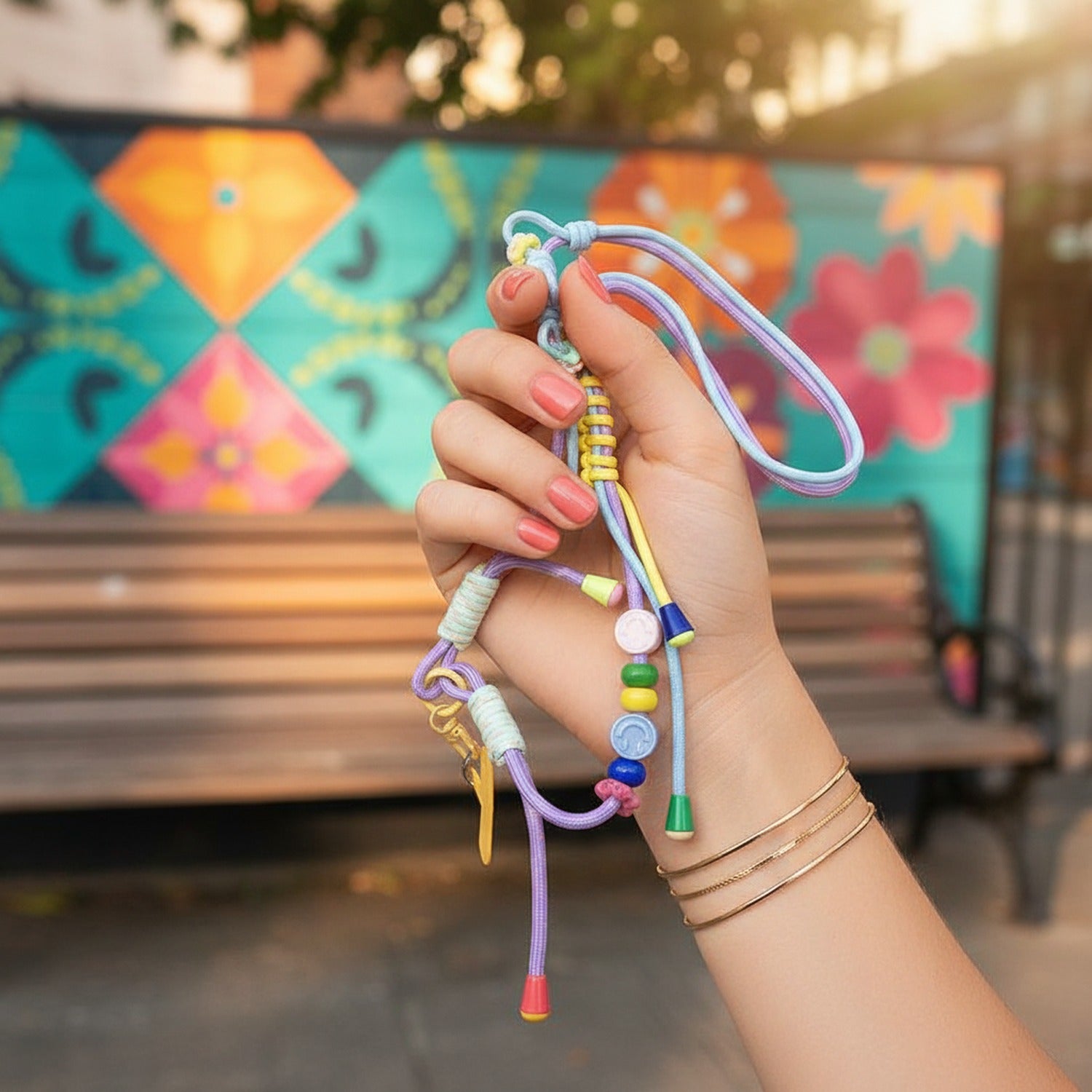 Colorful Beaded Phone Charm Strap With Tassel