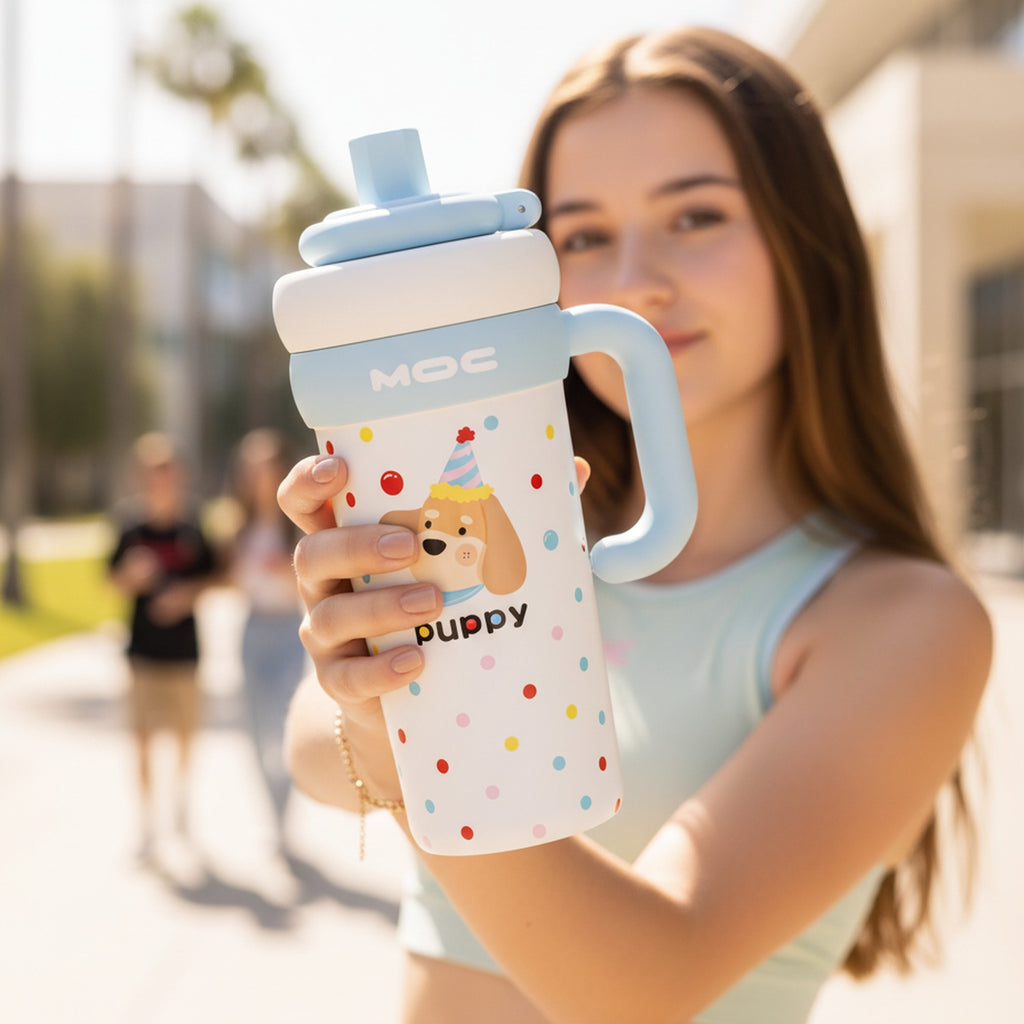 Puppy Party Stainless Steel Tumbler With Straw