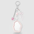 Pink Wavy Mirror Acrylic Keyring With Rhinestones And Bow