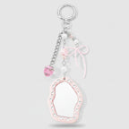 Pink Wavy Mirror Acrylic Keyring With Rhinestones And Bow