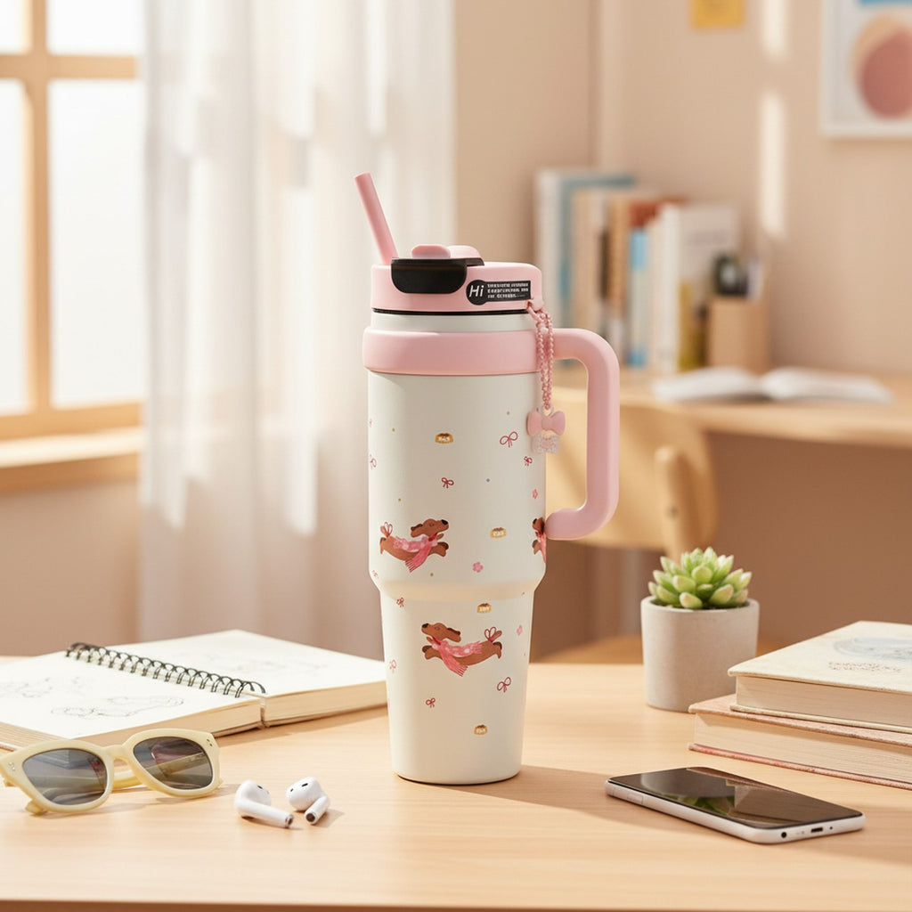 Pink Cherub Angel Bow Insulated Tumbler Cup