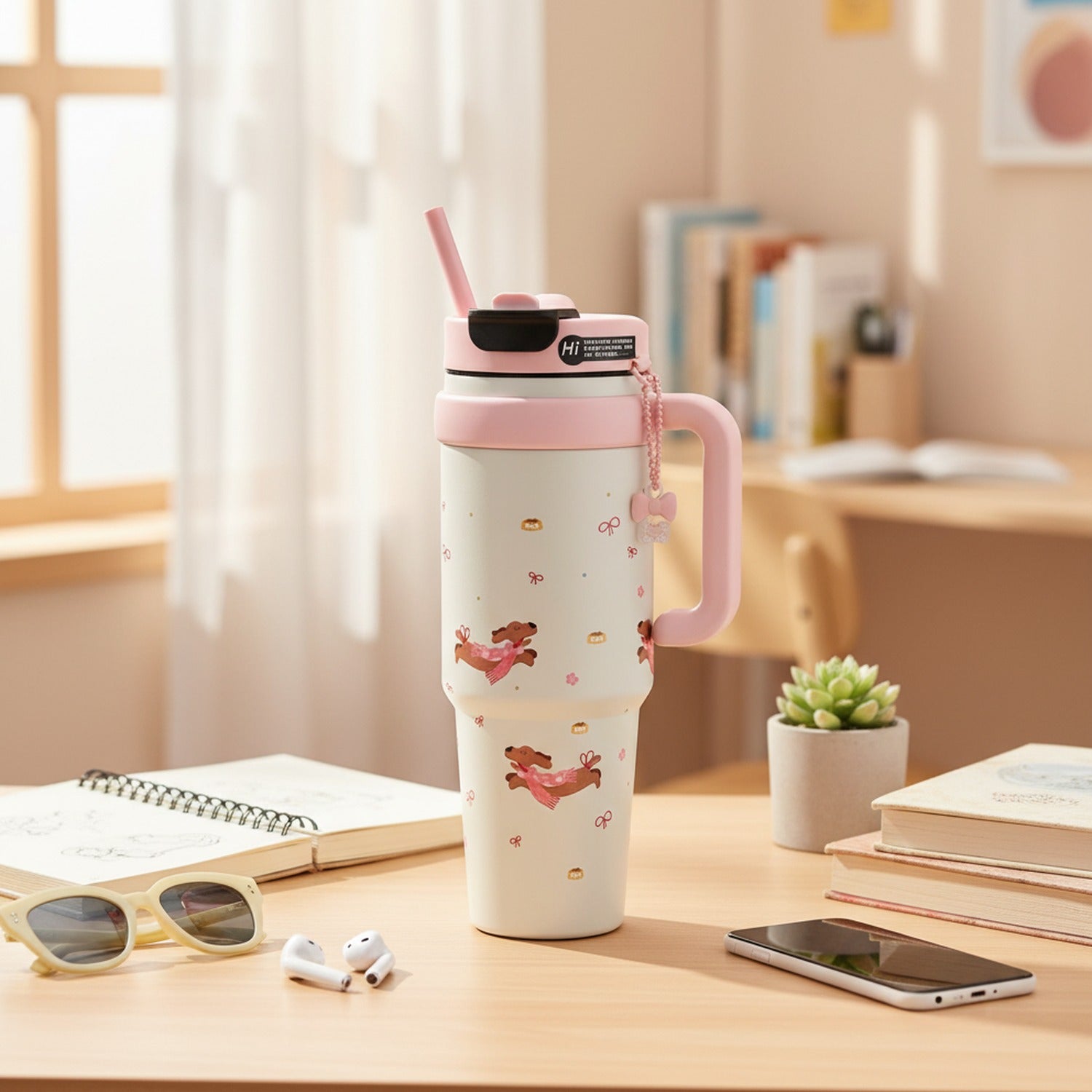 Pink Cherub Angel Bow Insulated Tumbler Cup