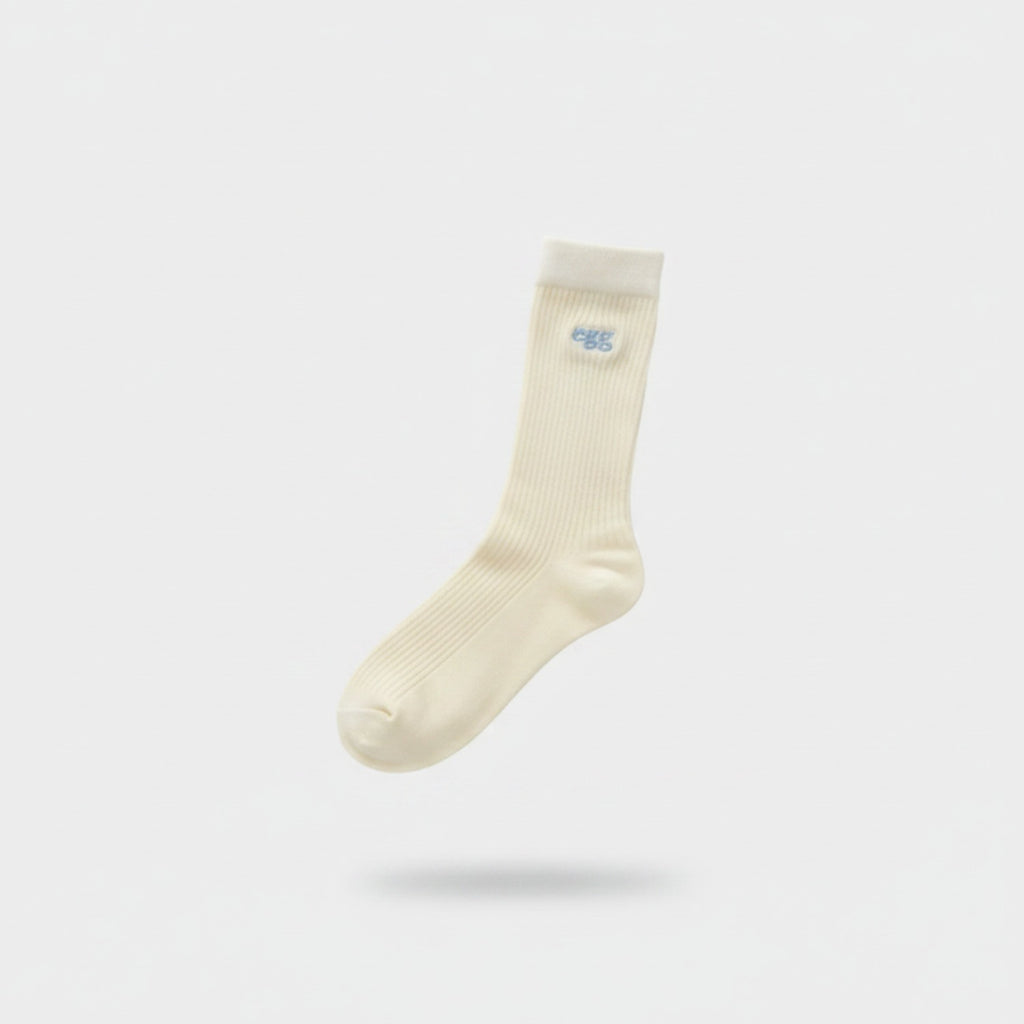 Cream Ribbed Logo Crew Socks