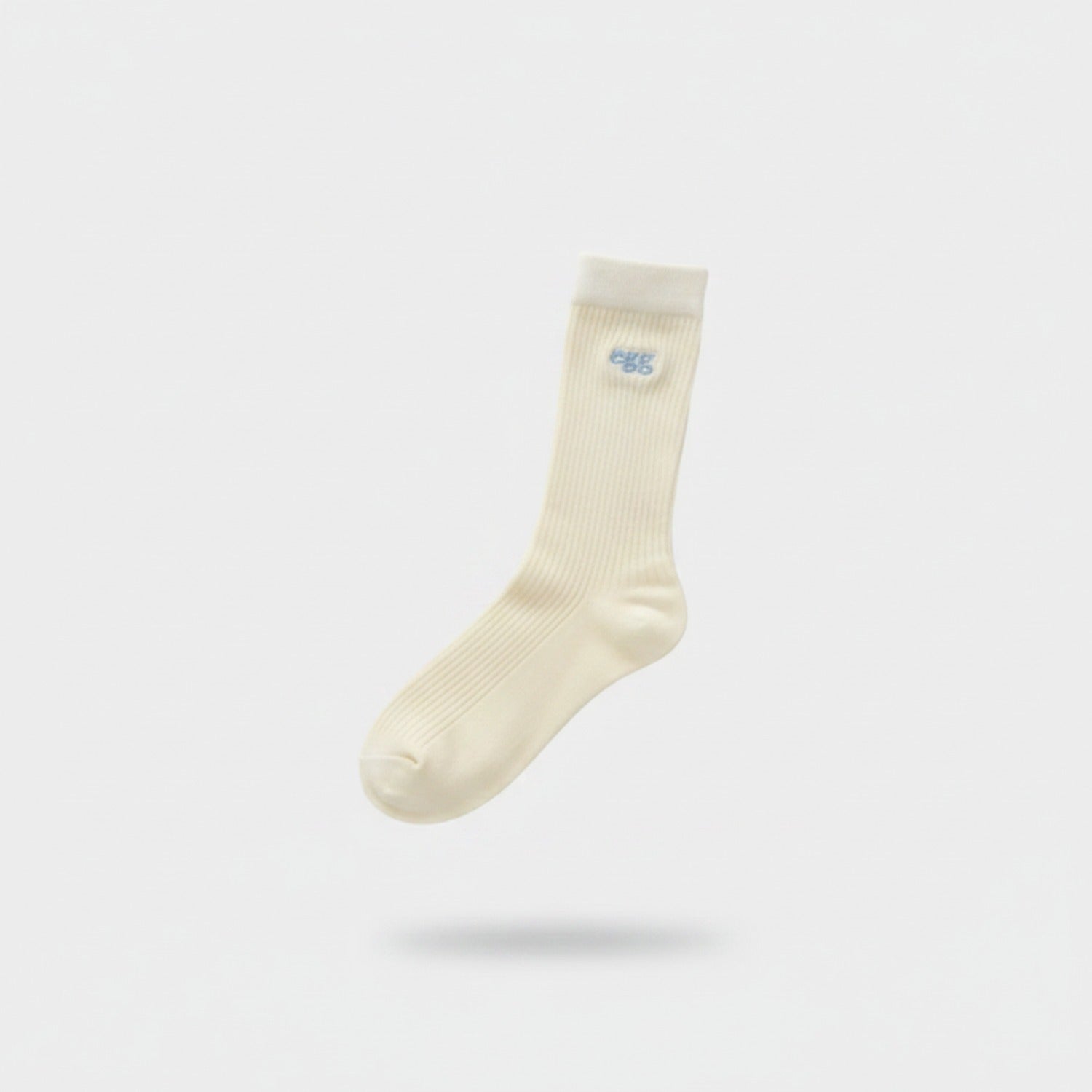 Cream Ribbed Logo Crew Socks