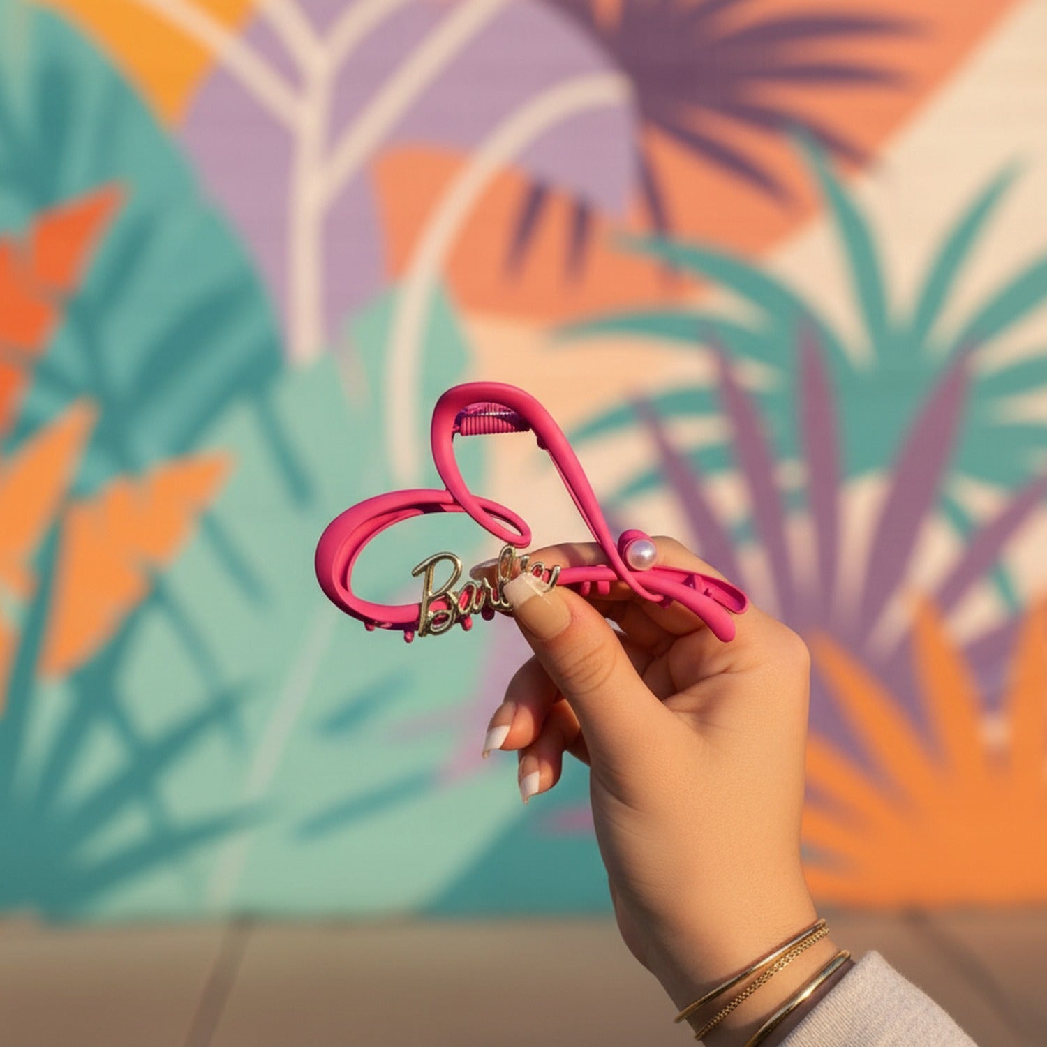 Pink Claw Hair Clip With Chain Charm
