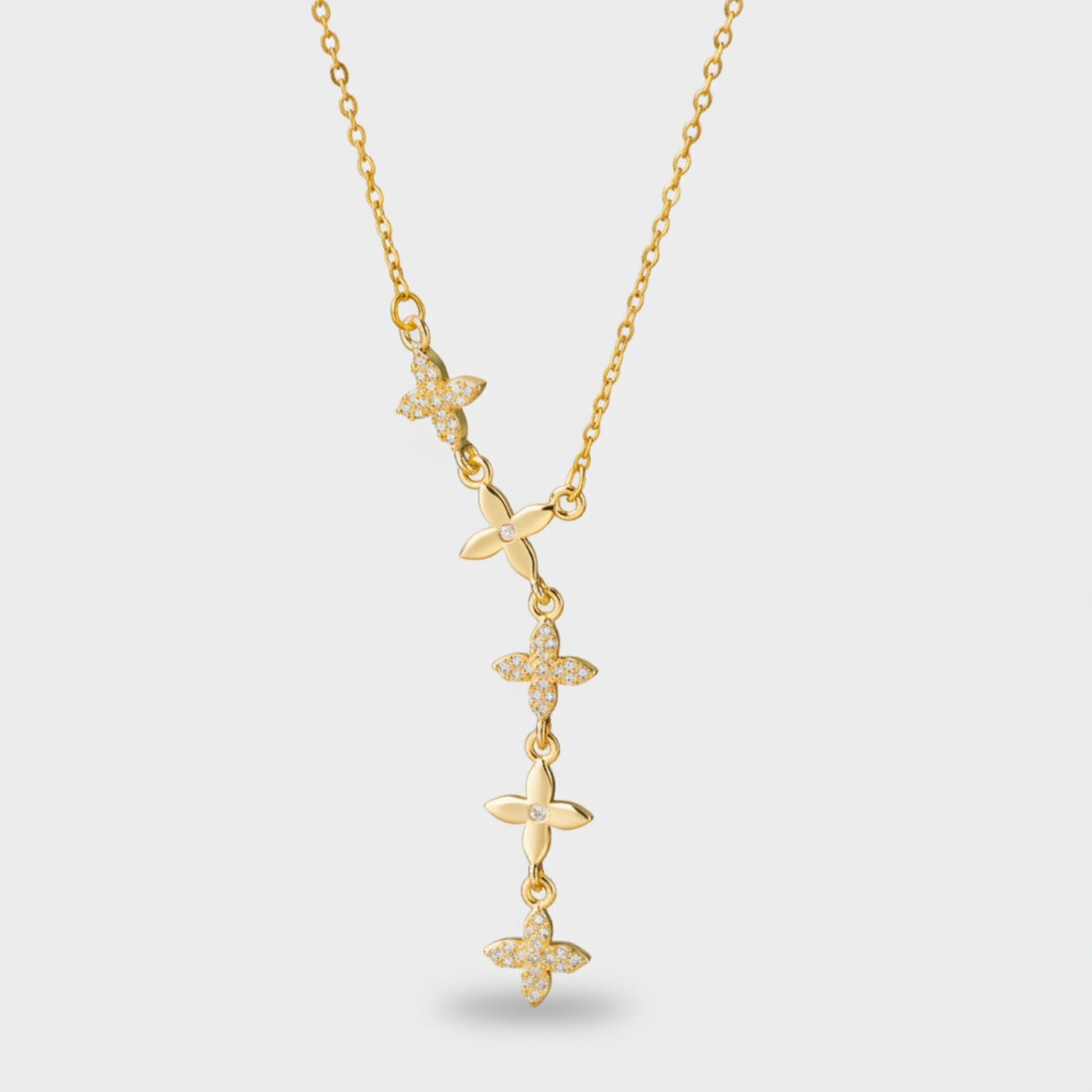 Gold Four-Leaf Clover Flower Charm Necklace