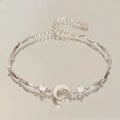 Silver Moon Charm Bracelet With Rhinestones