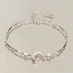 Silver Moon Charm Bracelet With Rhinestones