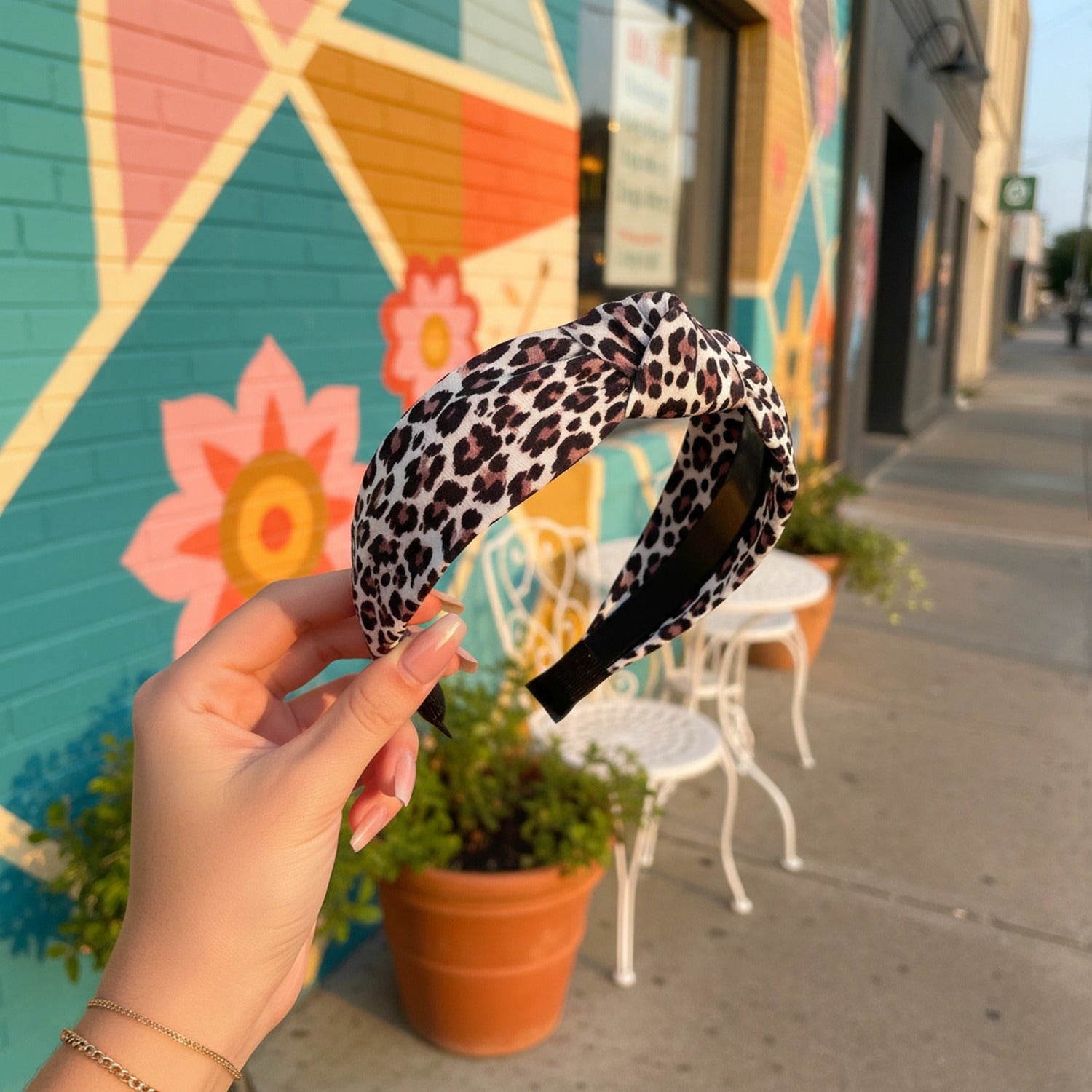 Leopard Print Padded Headband Black