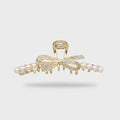 Gold Pearl And Rhinestone Bow Hair Claw