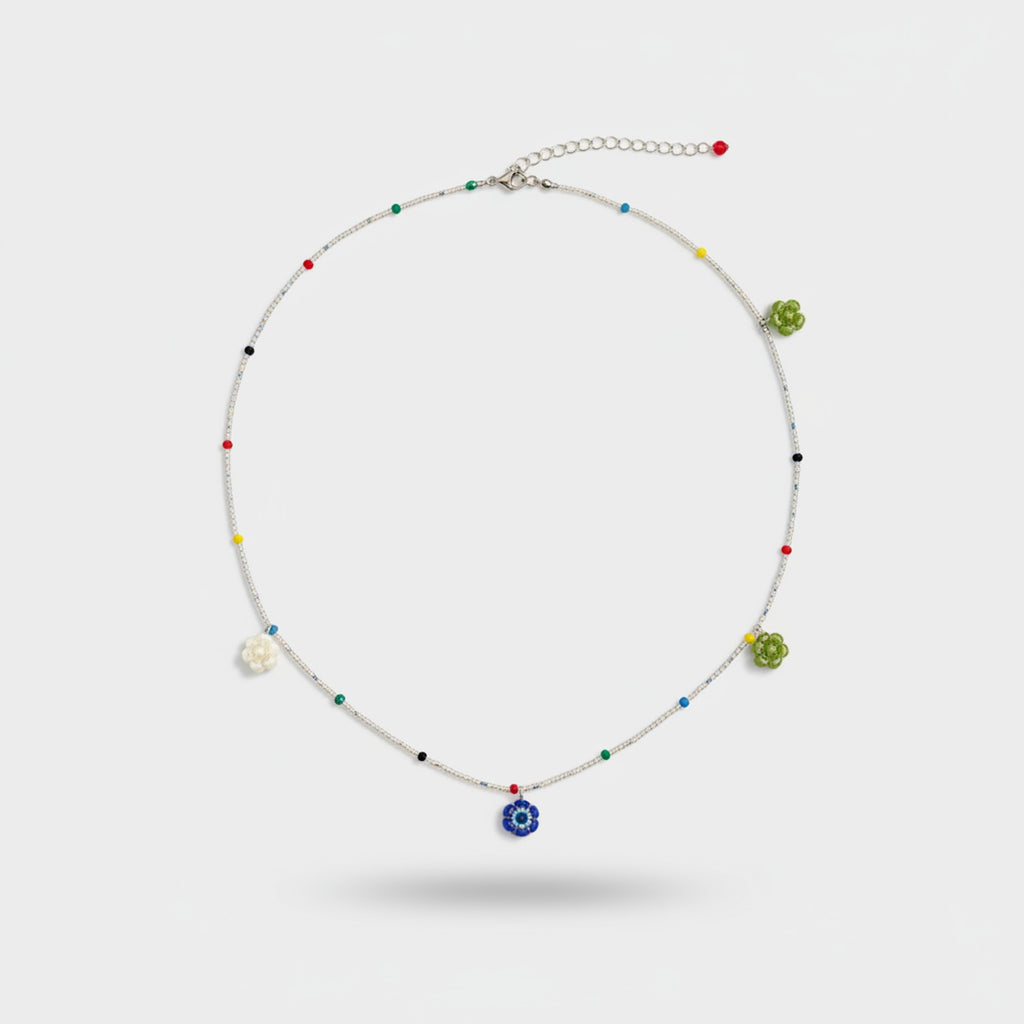 Beaded Colorful Charm Necklace With Stone Pendants