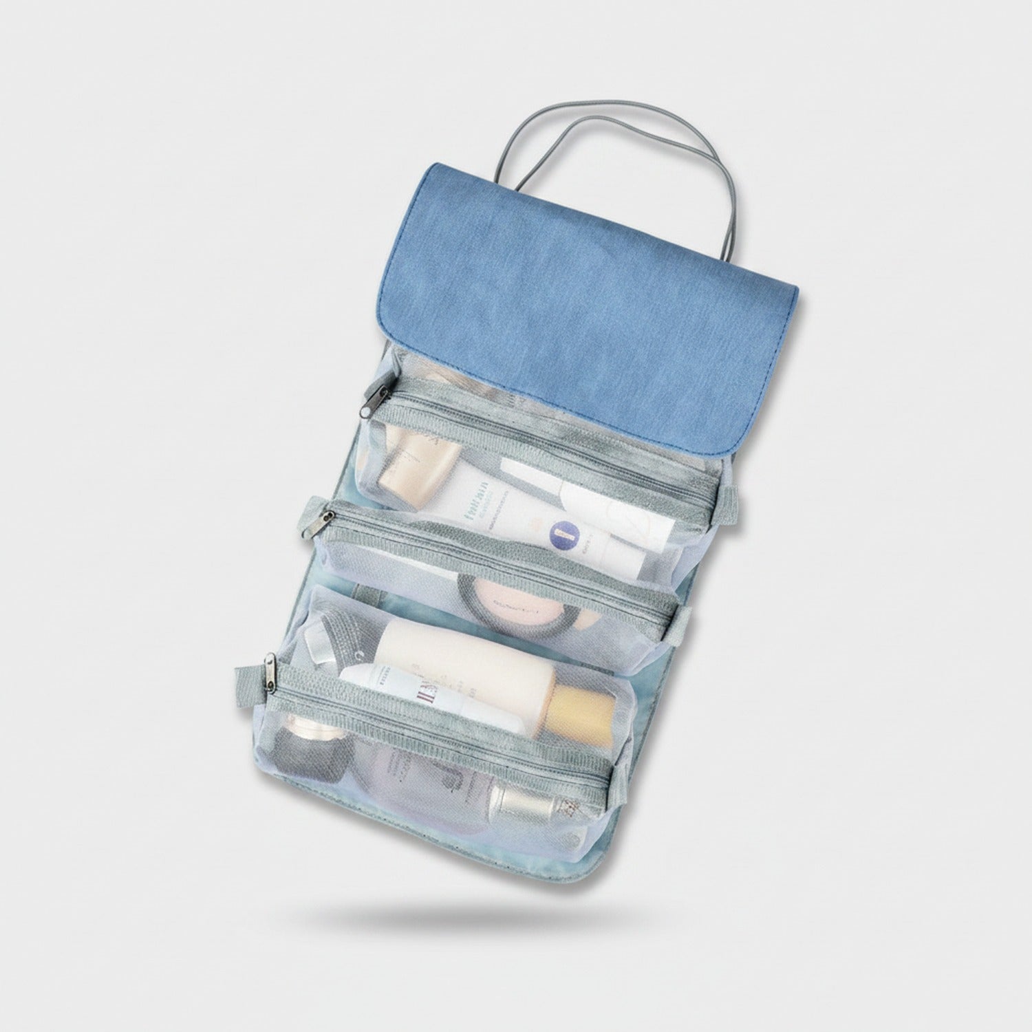 Hanging Cosmetic Organizer Bag Gray Compartments