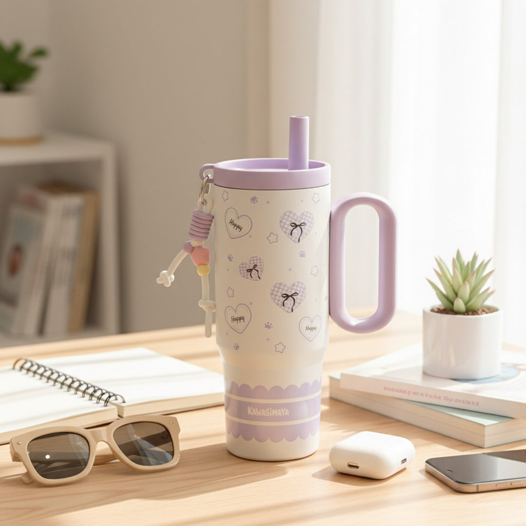 Lavender Heart Beaded Charm Tumbler Cup