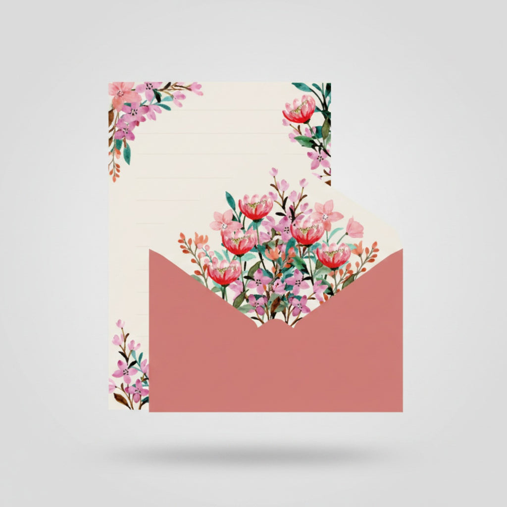 Floral Envelope Stationery Set Pink