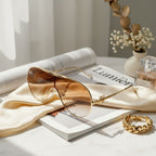 Gold Gradient Aviator Sunglasses with Logo Detail