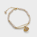 Pearl Beaded Bracelet With Gold Shell Charm