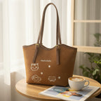 Brown Leather Tote Bag With Cat Star Charms