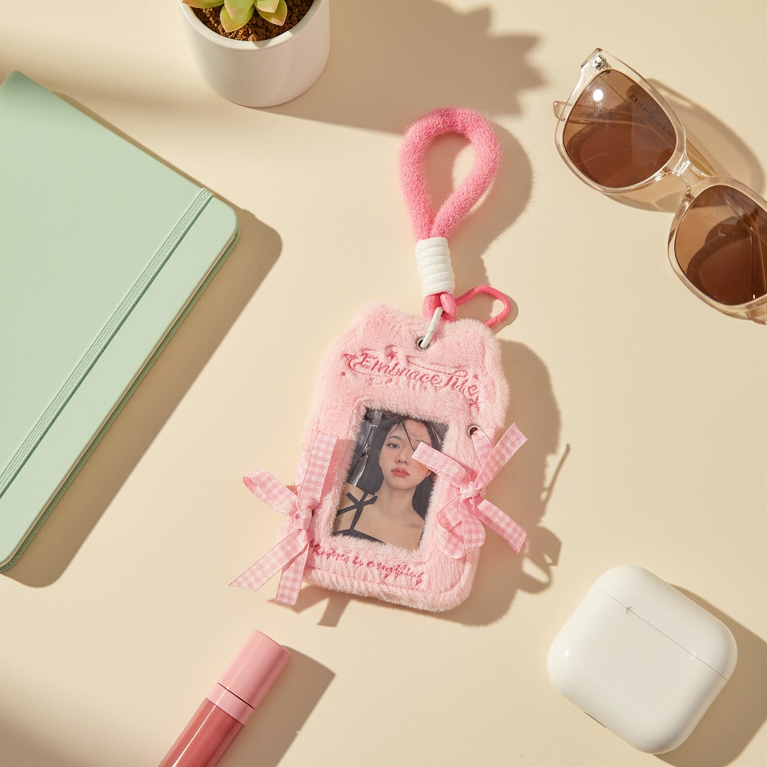 Pink Fuzzy Heart Phone Charm With Ribbon Bows