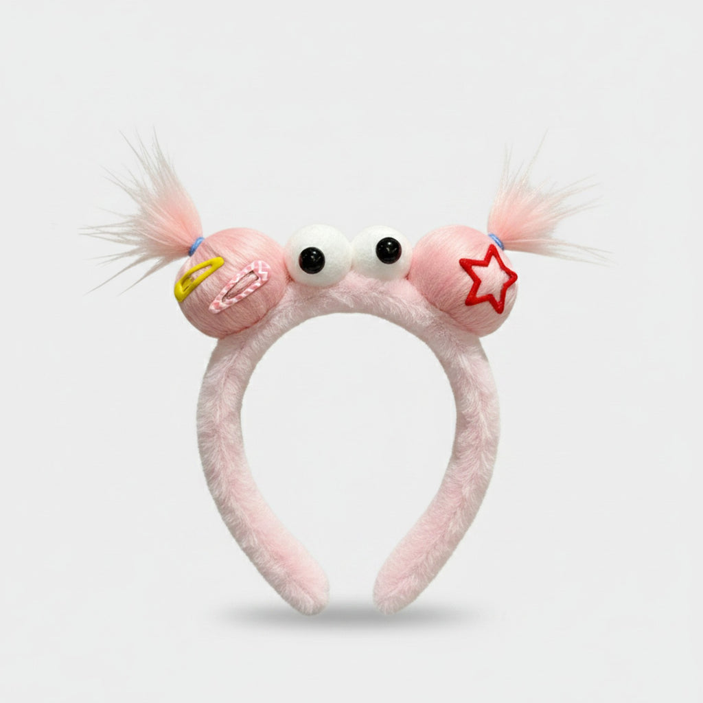 Pink Fuzzy Hairband With Star And Hair Clips