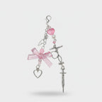 Pink Heart Bow Beaded Acrylic Keyring Charm