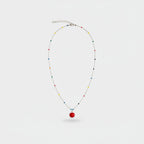 Colorful Beaded Pendant Necklace with Red Charm