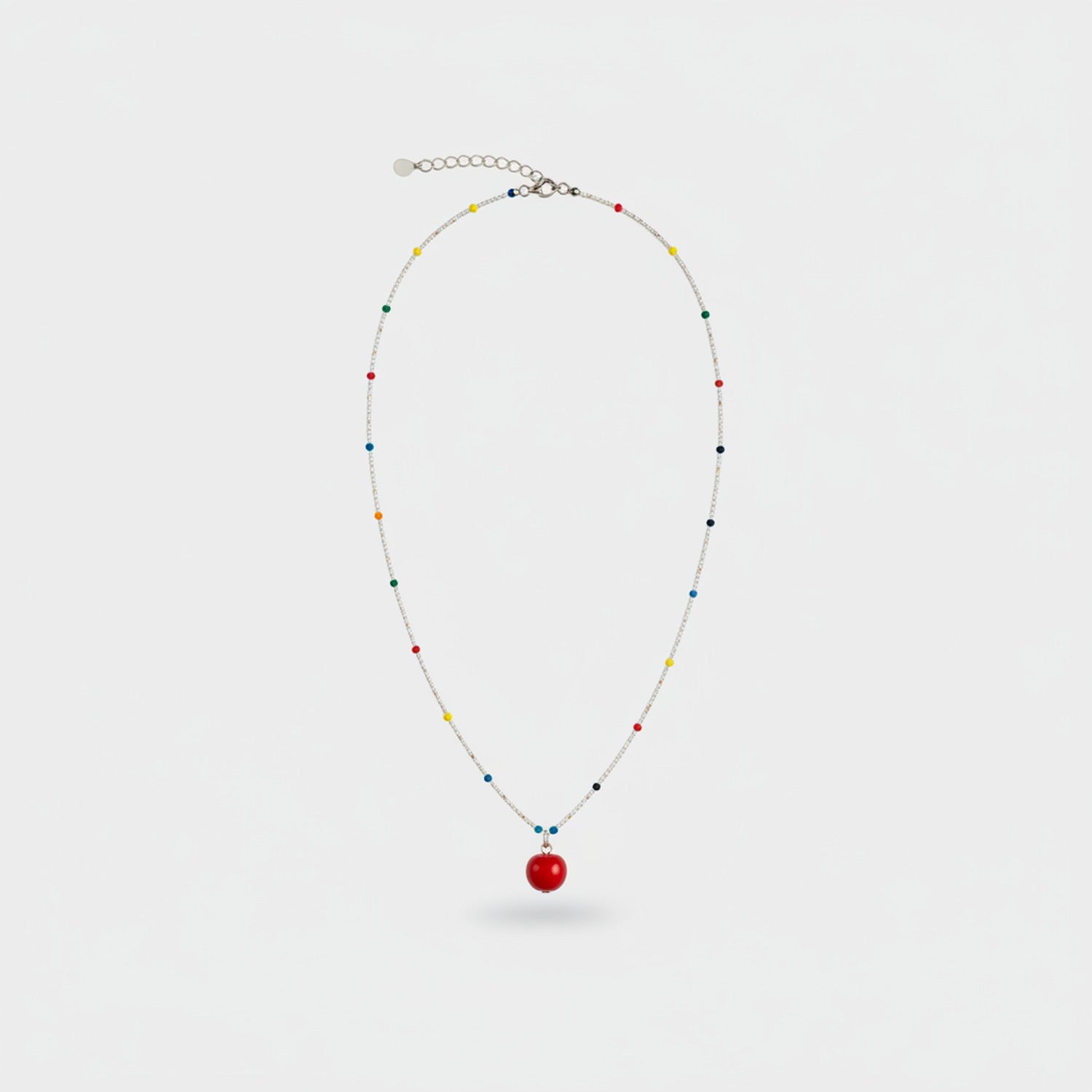 Colorful Beaded Pendant Necklace with Red Charm
