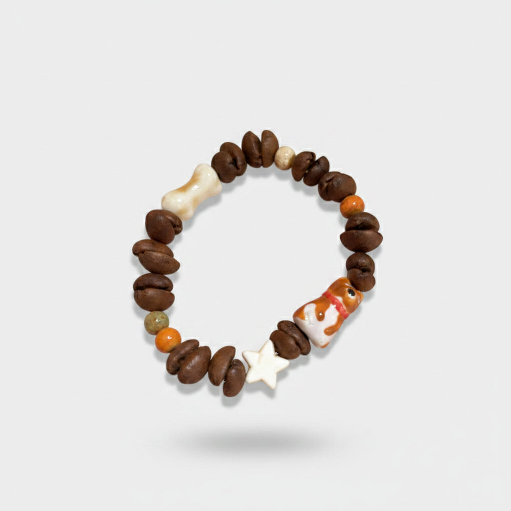 Coffee Bean Beaded Bracelet With Star Charm