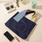 Navy Patchwork Tote Bag With Embroidered Detail