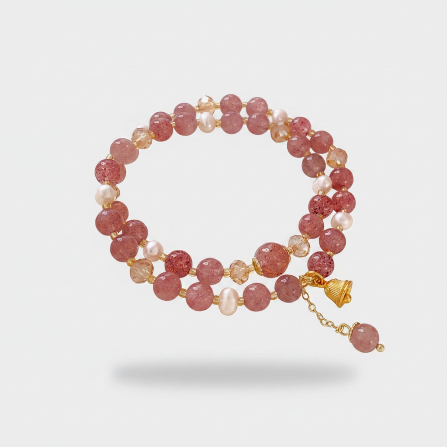 Rose Quartz Pearl Beaded Charm Bracelet