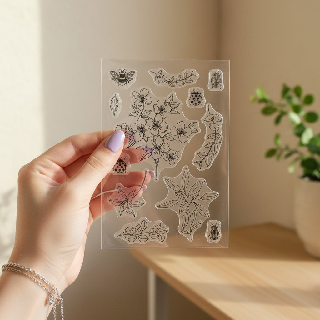 Botanical Flowers and Insects Clear Sticker Sheet