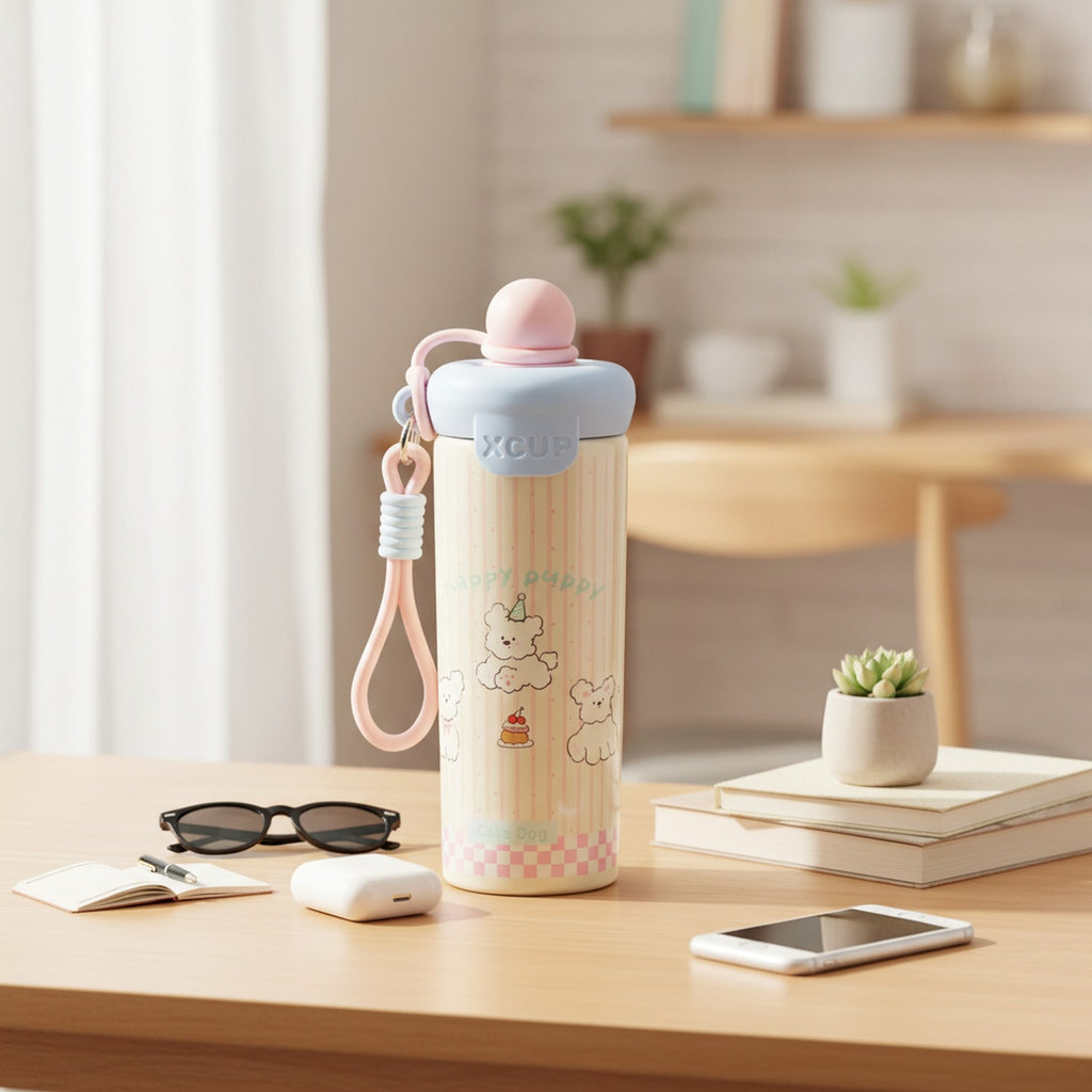 Pastel Teddy Bear Insulated Tumbler With Charm Strap