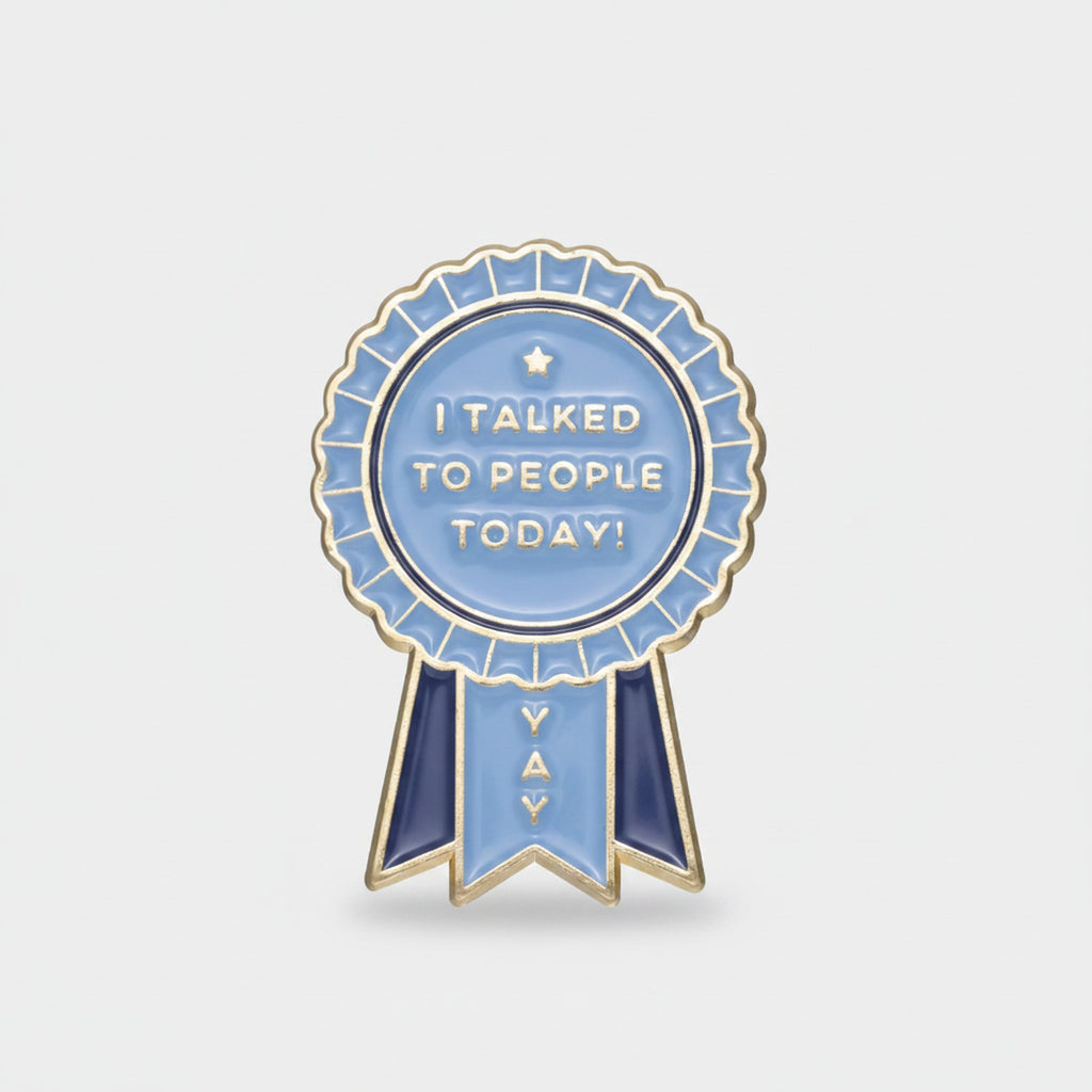 Blue Rosette Ribbon Badge Pin with Star