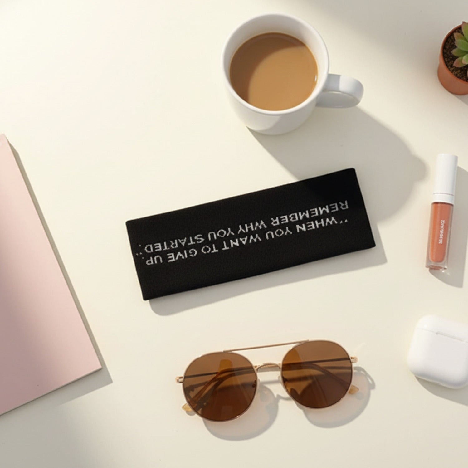 Ribbed Cream Motivational Message Hairband